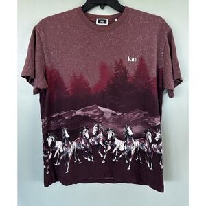 Kith T Shirt Horses Mountains Burgundy Red 100% Cotton Rare Size Men’s M Graphic